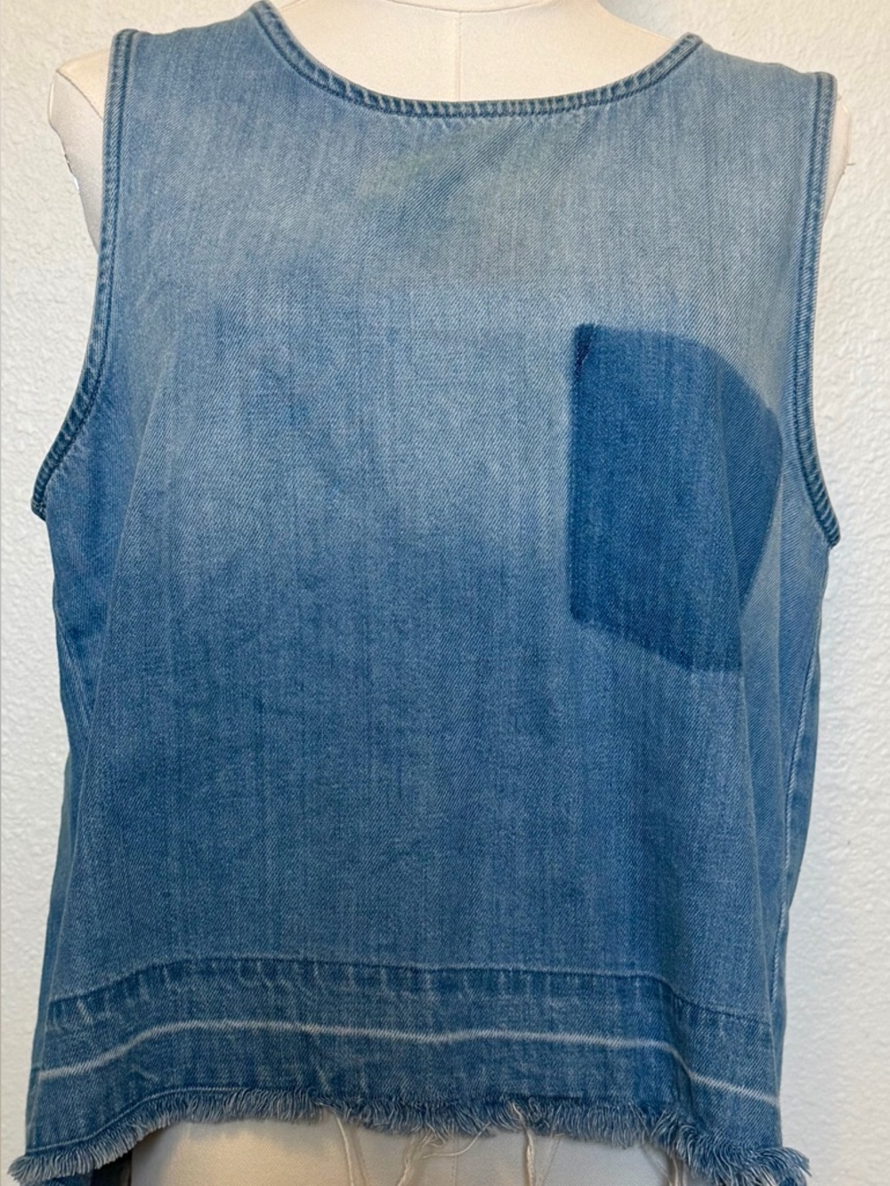 Chelsea & Violet Denim Sleeveless Fringe Hem Top - Blue